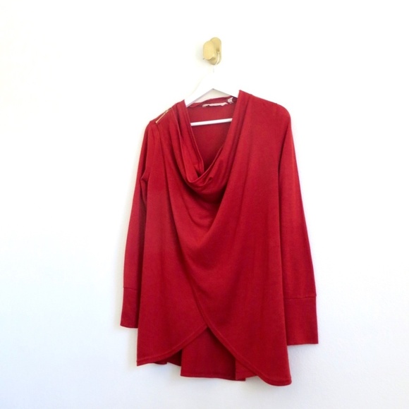 NEW! Soft Surroundings Cowl Neck Draped Sweater Zipper Shoulder Burnt Orange XS - Picture 2 of 7